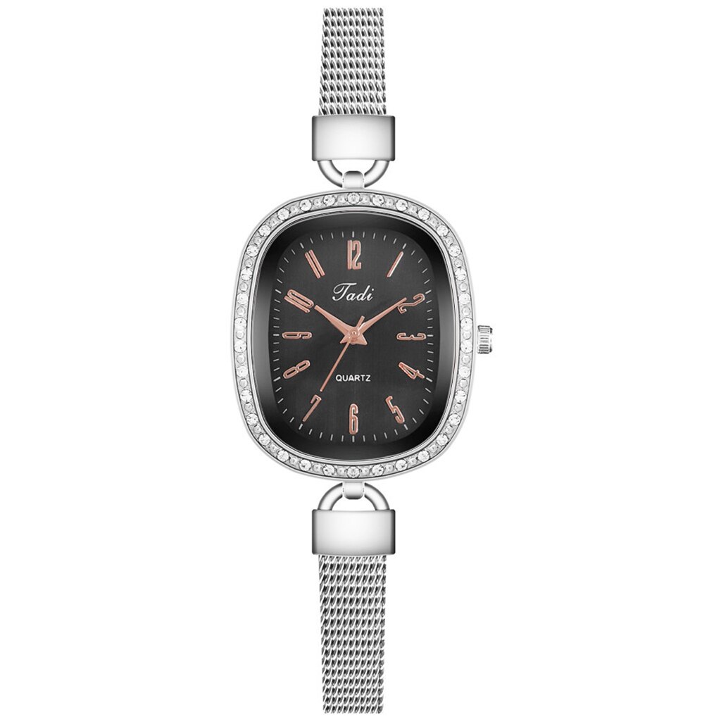 Reloj de pulsera con correa de malla plateada para Mujer, pulsera con esfera de diamante,: XR4610SLBK