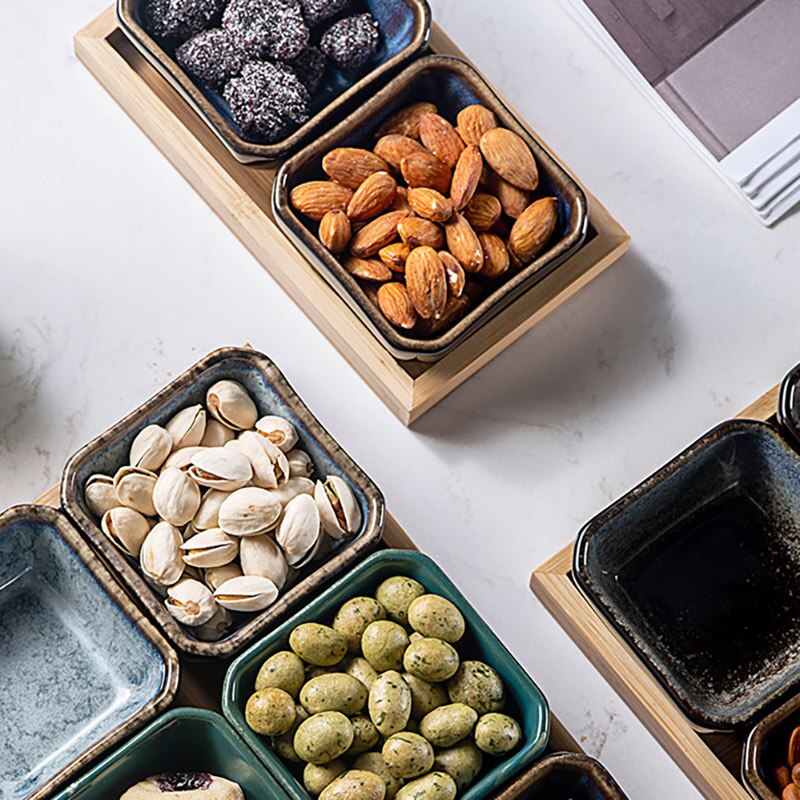 Fruit snack plate, ceramic pot restaurant side dish dipping saucer, dried fruit plate, divided snack plate