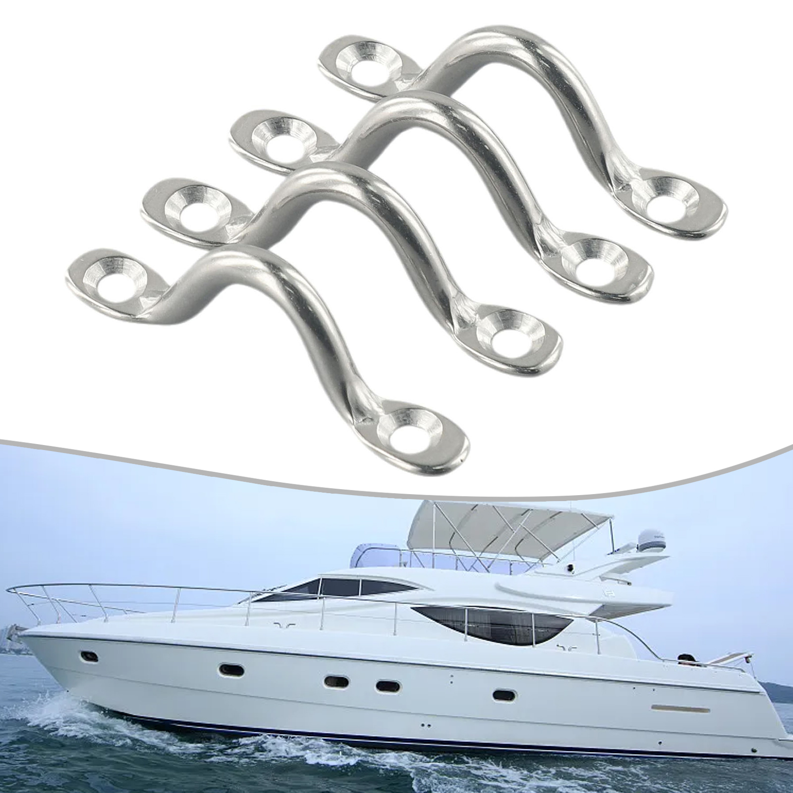 4Pcs Handle 5mm Stainless Steel Wire Eye Straps Boat Marine Tie Down Fender Hook Canopy Engines Accessories Stainless-Steel