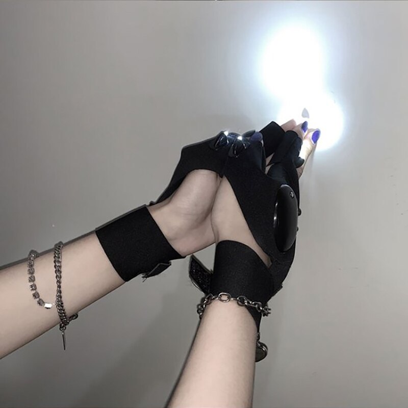 LED Half Finger Light Gloves Cool Flashlight Gloves Outdoor Fishing, Camping For Handymen Men Women DIY Birthday