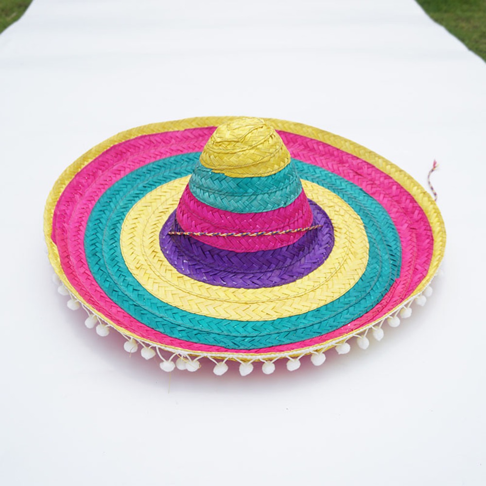Sombrero de ala ancha de colores para hombre, Sombrero de paja para Mexicana, decoración para el sol, Halloween, Verano