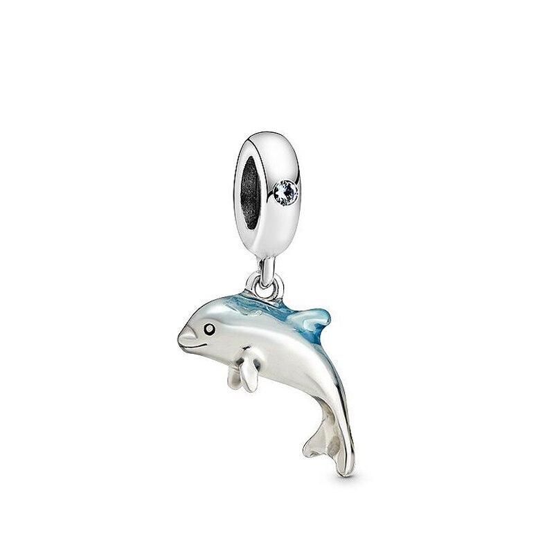 Real 925 Sterling Silver Charms Beads For Jewelry Making Fit Bracelet Lovely Shimmering Dolphin Dangle Charm
