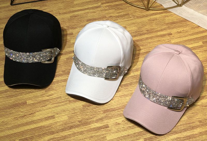 rhinestone belt baseball hat cool spring summer autumn hat solid color crystal baseball hat