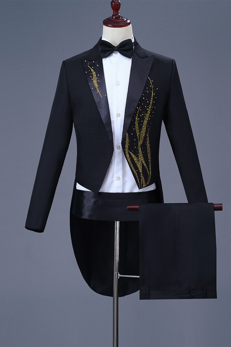 Vrouwen Kleding Effen Kleur Smoking mannen Slim Jurk Pak Refrein Pak Stadium Kostuum Magic mannen Tuxedo Black Vrouwen pak Twee stuk
