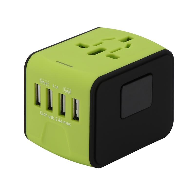 Plug adapter rejse adapter universel strømadapter oplader til os dk væg elektriske stik sockets converter 4 del usb oplader: Grøn