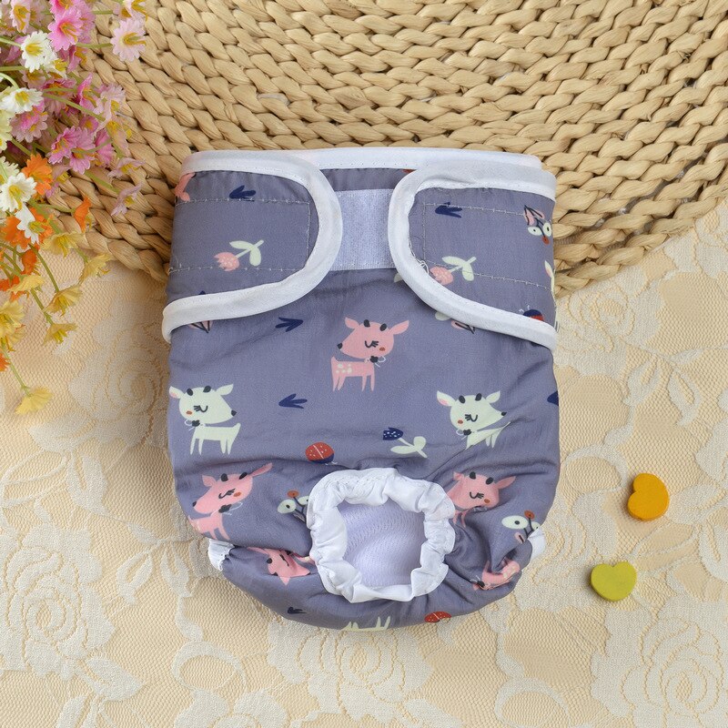 Dog Diaper Physiological Pants Cartoon Print Pet Diaper Pants Washable Bitch Dog Shorts Underwear Puppy Briefs: grey / S