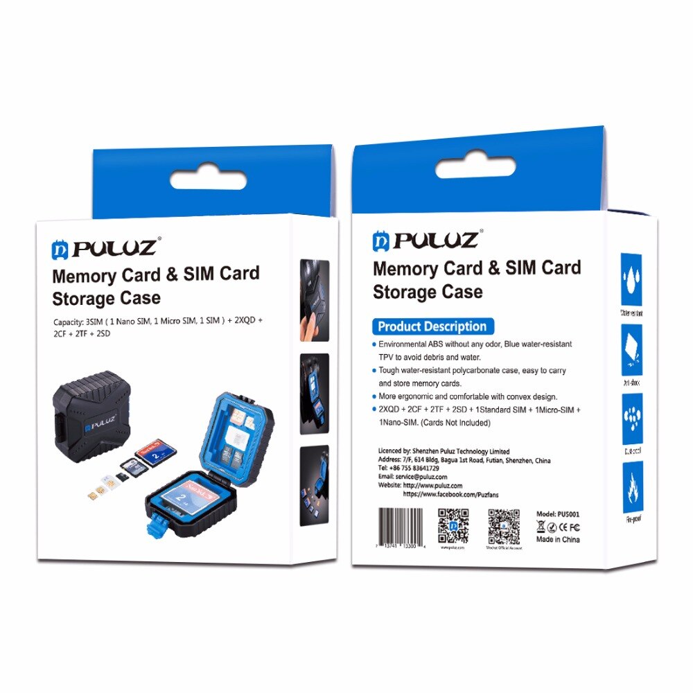 PULUZ Memory Card Case 11 Slots Waterproof Protector Storage Box for 2CF+2XQD+2SD+1SIM+1M-SIM+1N-SIM+2TF/MSD