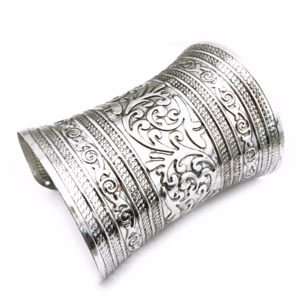 10cm * 6.5cm vintage punk metálico gótico longo largo vintage metal manguito curvado pulseira ajustar presentes para menina 1pcs: Antique Silver