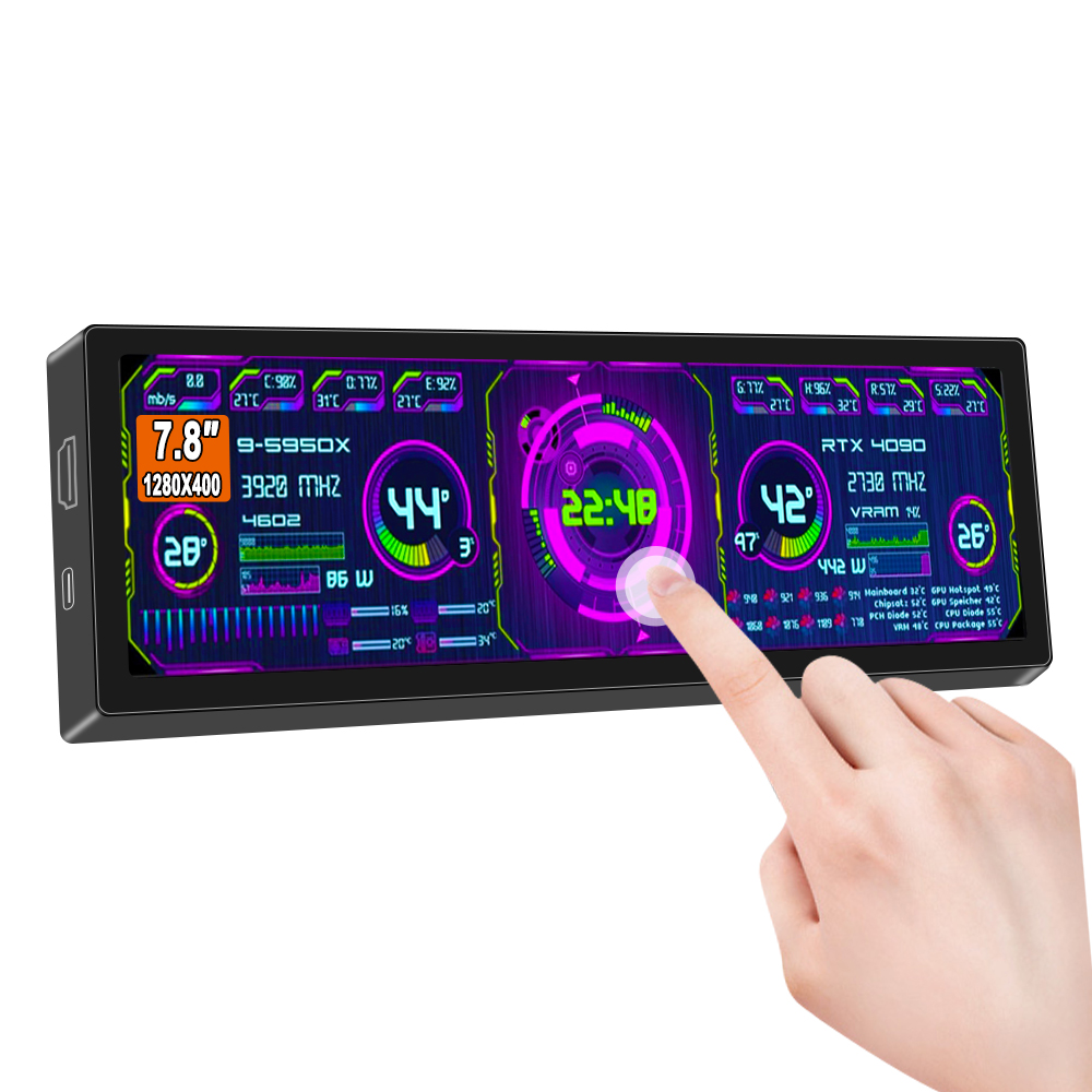 7.8 inch Touch Long Wide Monitor HDMI PC Temperature Display PC Sensor Panel Display Small Extender Monitor: Default Title