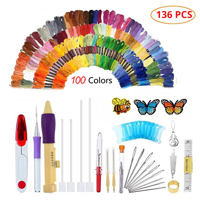 Magic Embroidery Pen Punch Needle Kit Craft Embroidery Threads Cross Stitch Embroidery Hoop DIY Knitting Sewing Accessory Tools: N