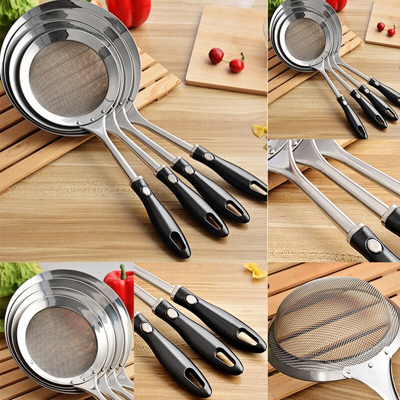 Duurzaam filter lepel bloem zeef roestvrij staal fijnmazige draad olieafschuimer zeef vergiet gefrituurd voedselnet keukengadgets
