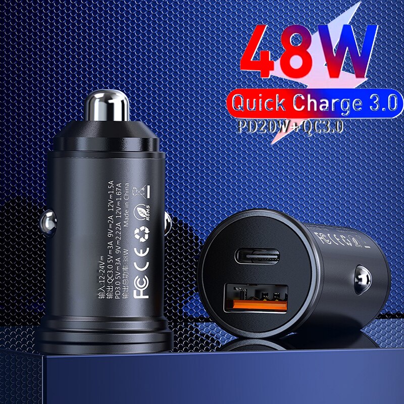 Szybka ładowarka samochodowa USB typ C 48W opłata za iphone 13 12 pro Xiaomi Huawei telefon PD QC 3.0 szybka ładowarka produkty