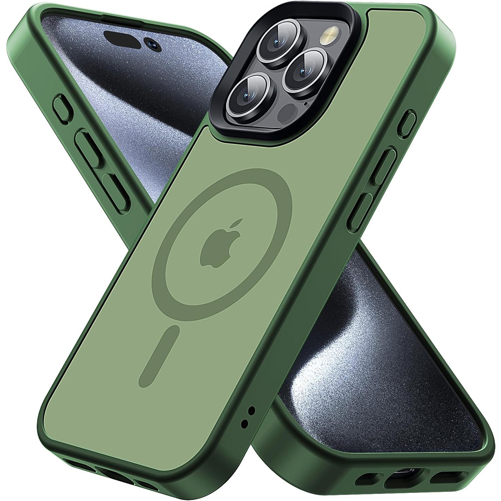Funda negra mate para iPhone 16 Pro Max 15 Plus 14 13 Mini 12 11 SE 2022 8 Magsafe Mag cubierta magnética segura accesorios para teléfono: Aluminio / Verde