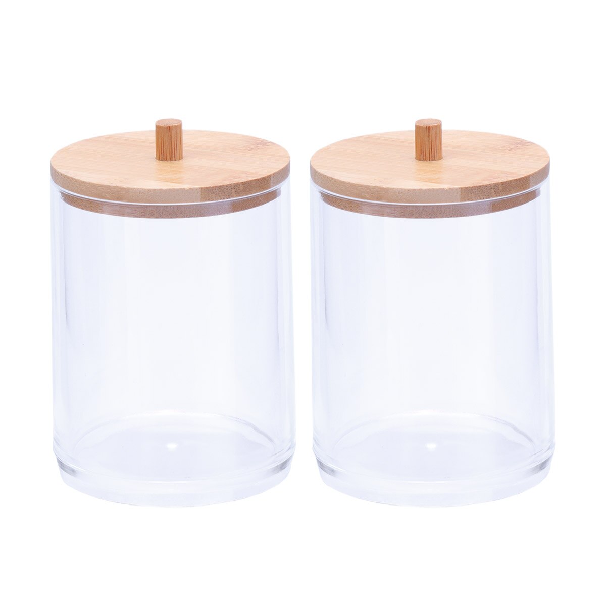 Acryl Wattenstaafjes Organizer Aanrecht Opslag Jar Cilinder Dispenser Houder Met Bamboe Deksel Voor Badzout Haarband: 2pcs