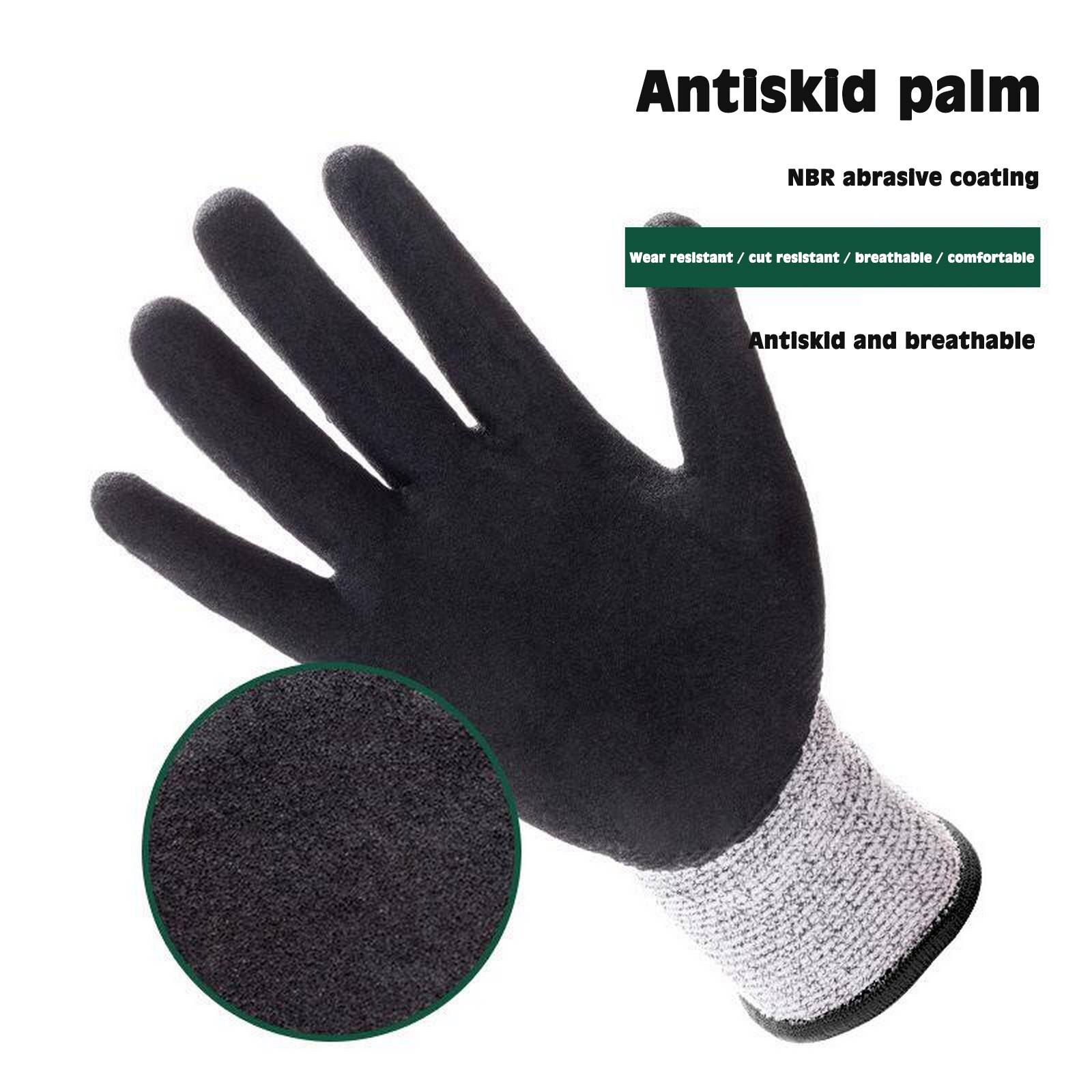 HPPE-guantes de seguridad para el trabajo, manoplas anticorte de , color gris y negro, para la industria y el jardín, Nivel 5, 1 par