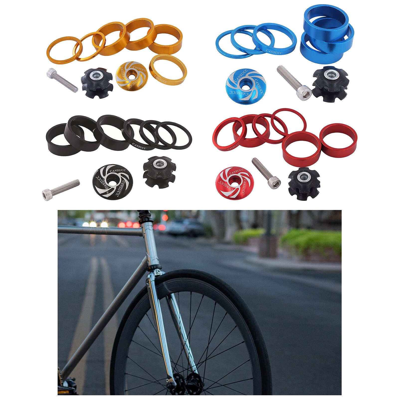 Bike Headset Spacer and Headset Top Cap Aluminum Alloy Headset Star Nut Stem Cap Fit 1-1/8" Stems and Forks