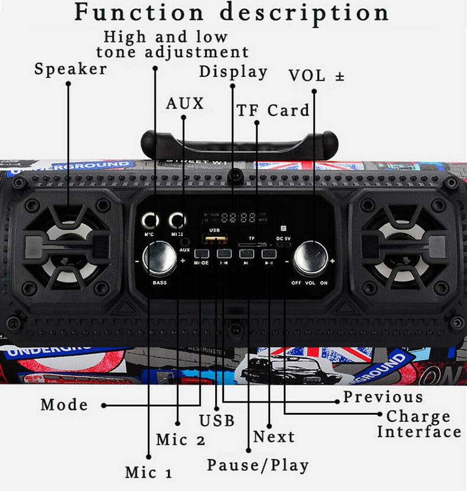 Outdoor Draagbare Draadloze Bluetooth Speaker Heavy Bass Stereo Tf/Aux Luidspreker Bluetooth Speaker Draadloze Luidsprekers