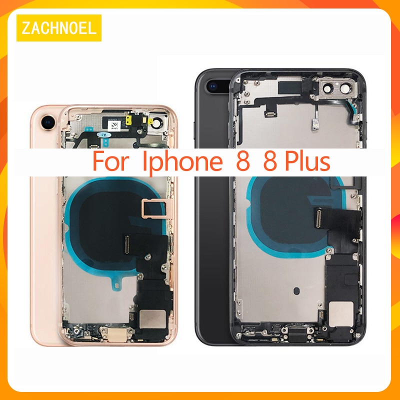 Back Full Housing for iphone 8 8Plus Plus Back Battery Cover Door Middle Frame Chassis + Glass with Flex Cable Parts Assembly
