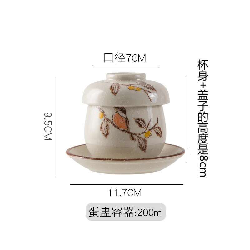 Filles à vapeur avec couvercle, bol à pudding en céramique, tasse à vapeur à œufs japonaise, Dessert, accent d'oiseau, petit bol à soupe aux œufs: Orange
