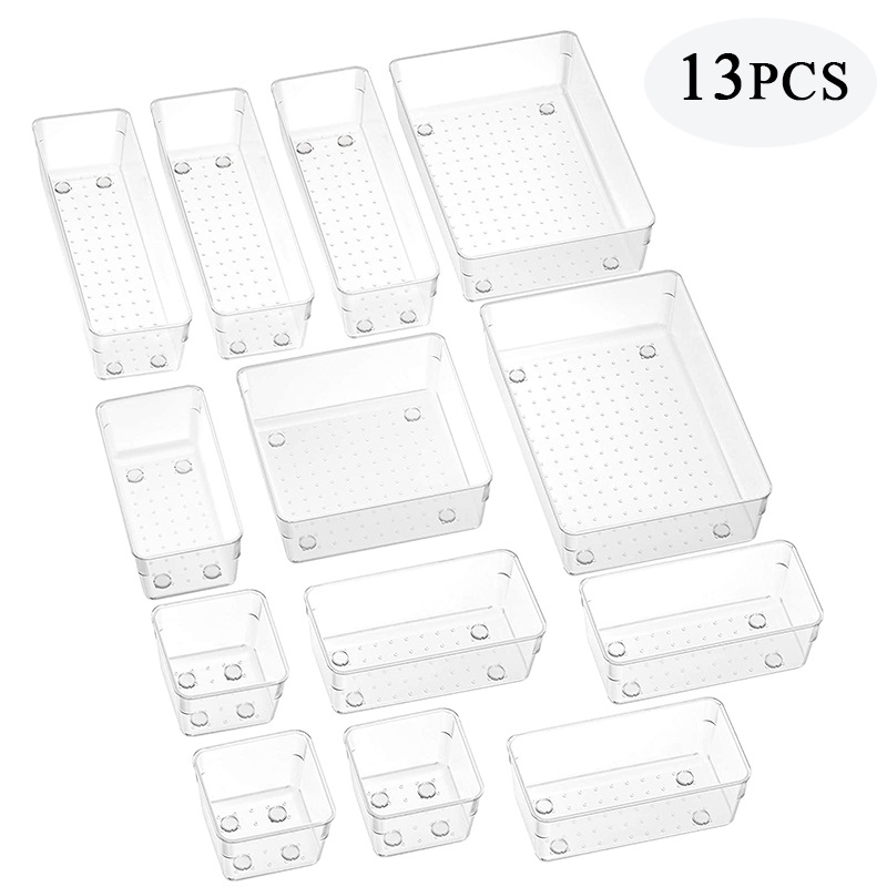 10-delige veelzijdige lade-organizerset - doorzichtige plastic dienbladen en verdelers in 4 maten voor perfecte make-up en keukenopslag: Rood