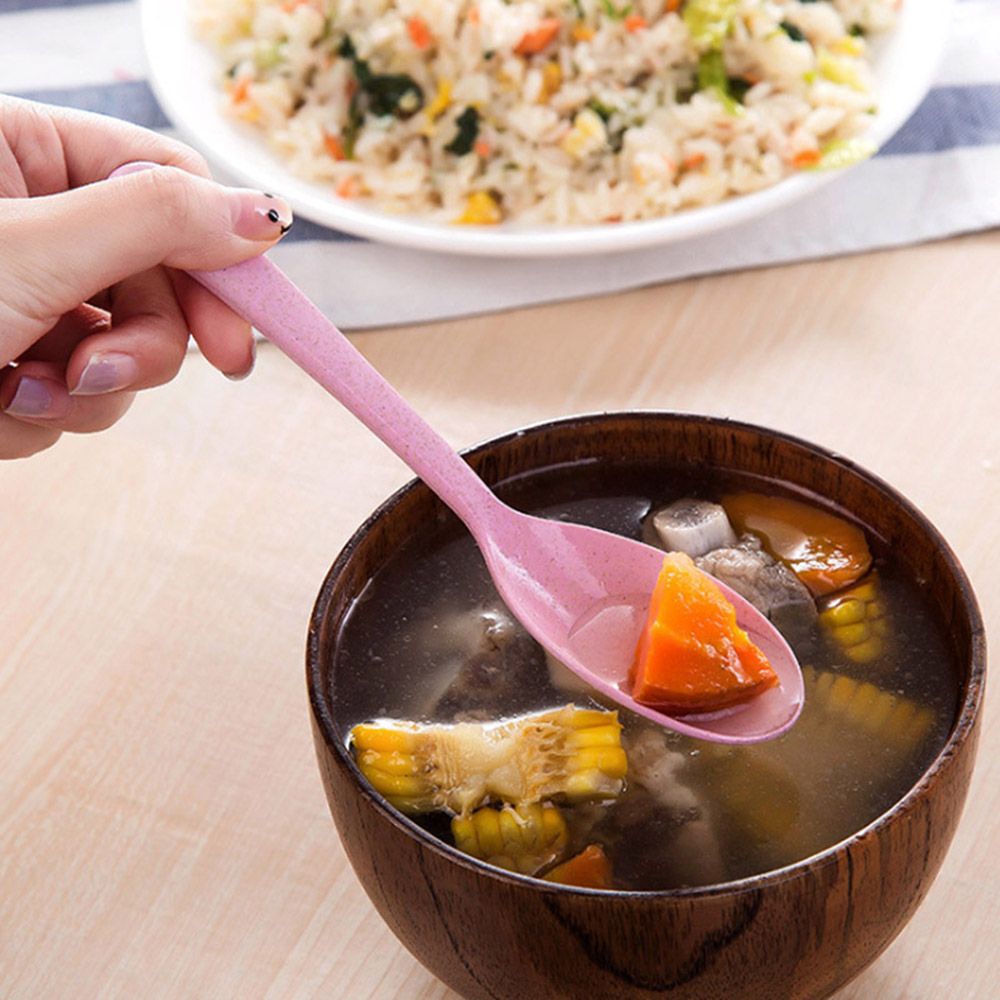 Cuillère à soupe en plastique Portable, paille de blé , à Long manche, vaisselle de table, outils de cuisine pour enfants