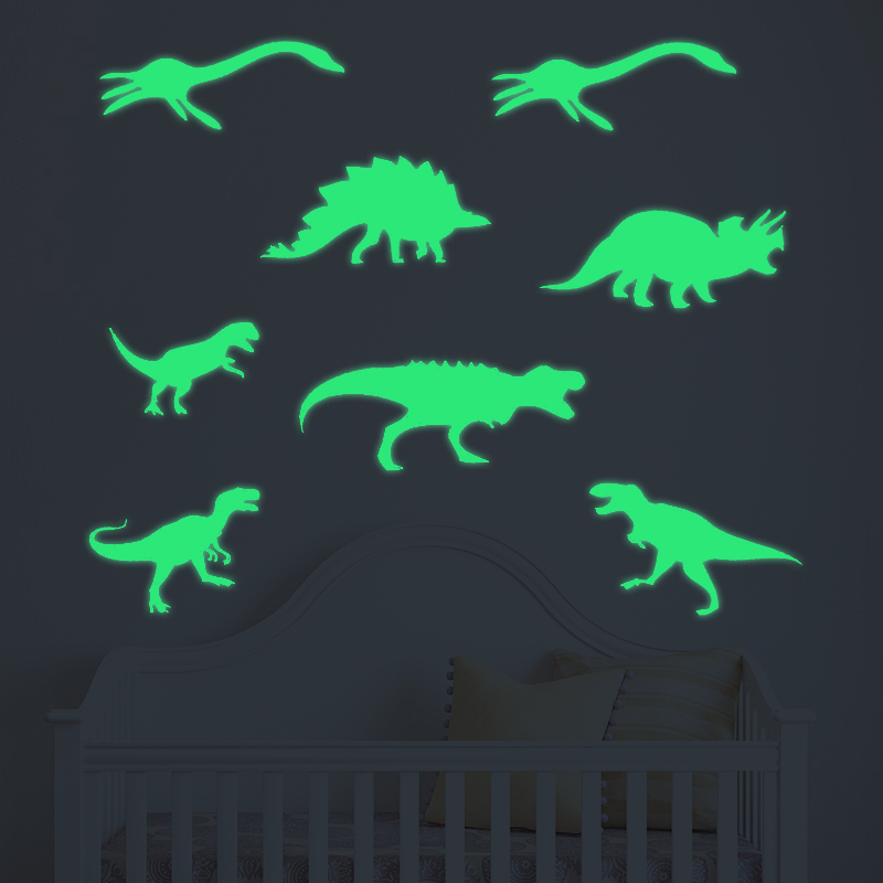 9PCS/Lot 3D Dinosaur Sticker Glow in The Dark Luminous on Wall Stickers for Kids Bedroom Home Decal Home Decoration Sticker