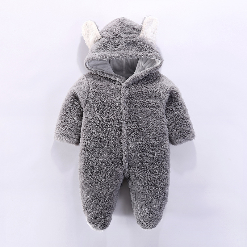 Baby Winter Warme Dikke Rompertjes Jongens Meisjes Fleece Jumpsuit Met Capuchon Zachte Mooie Jassen Pasgeboren Baby Body Suits: GRAY / 73CM