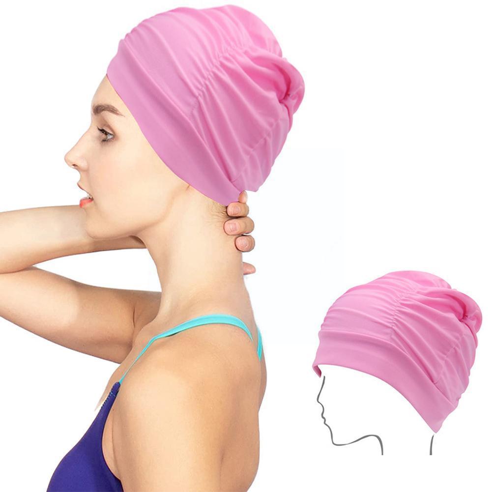 Adults High Elastic Swimming Caps Men Women Waterproof Caps Ears Swimming Pool Hair Diving Swimming Protect Cap Hat Large L E0E5