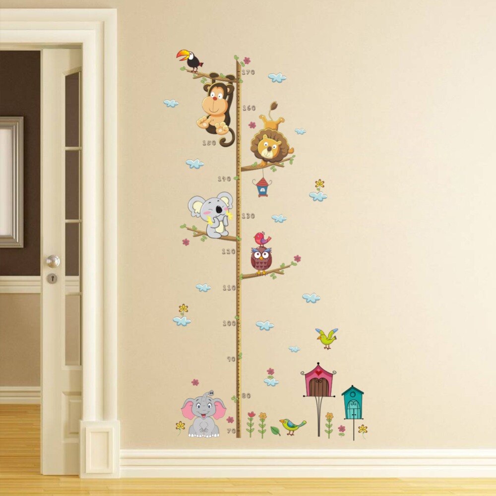 Monkey Elepahnt Kid Growth Chart Mural For Children Room Nursery Cartoon Self Adhesive Door Height Measure Stickers Baby Decor