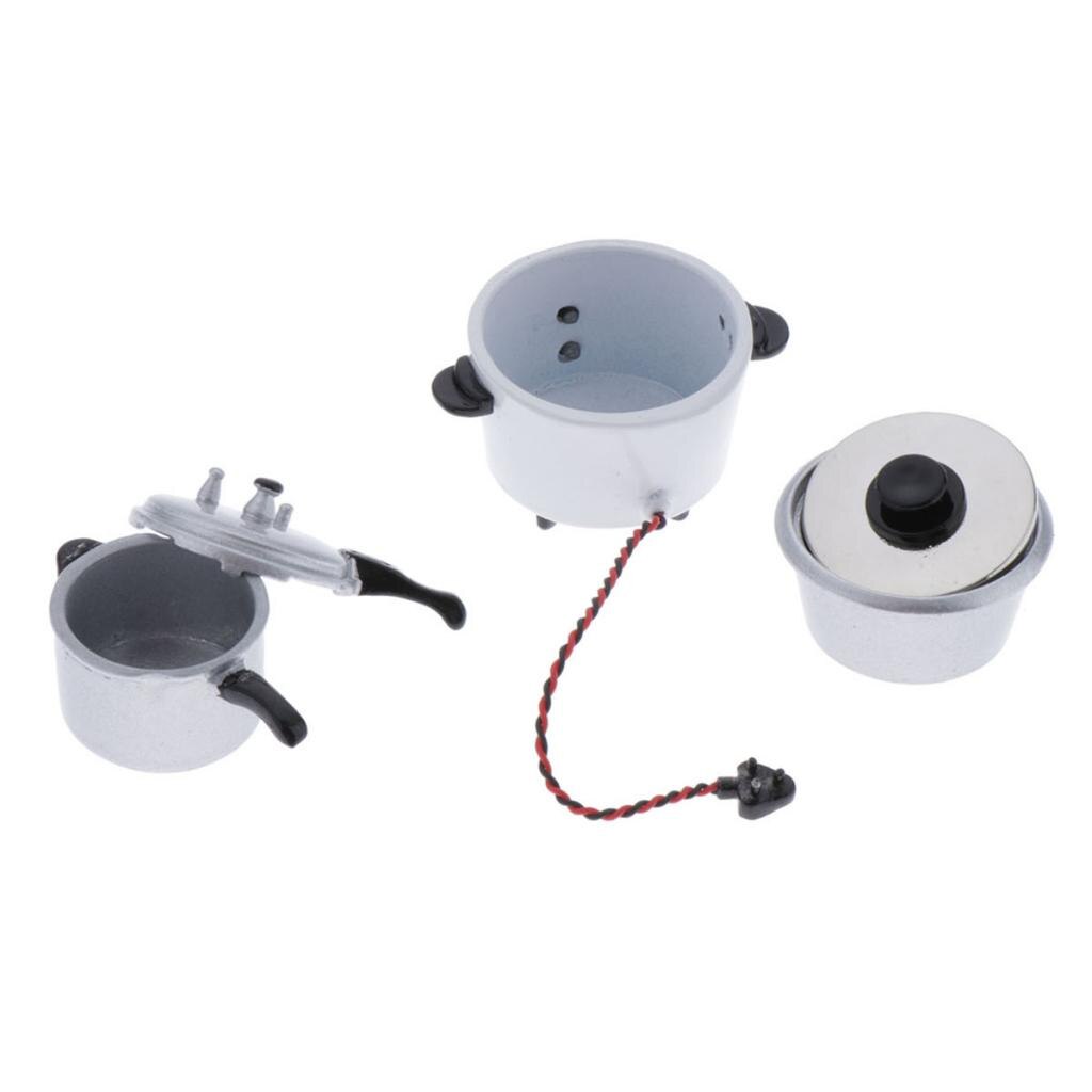 1:12 Casa di bambola Da Cucina Decorazioni Lega di Pentolame E Utensili per Cucinare Fornello impostato, Realistico Modello in Miniatura, 4 Pezzi