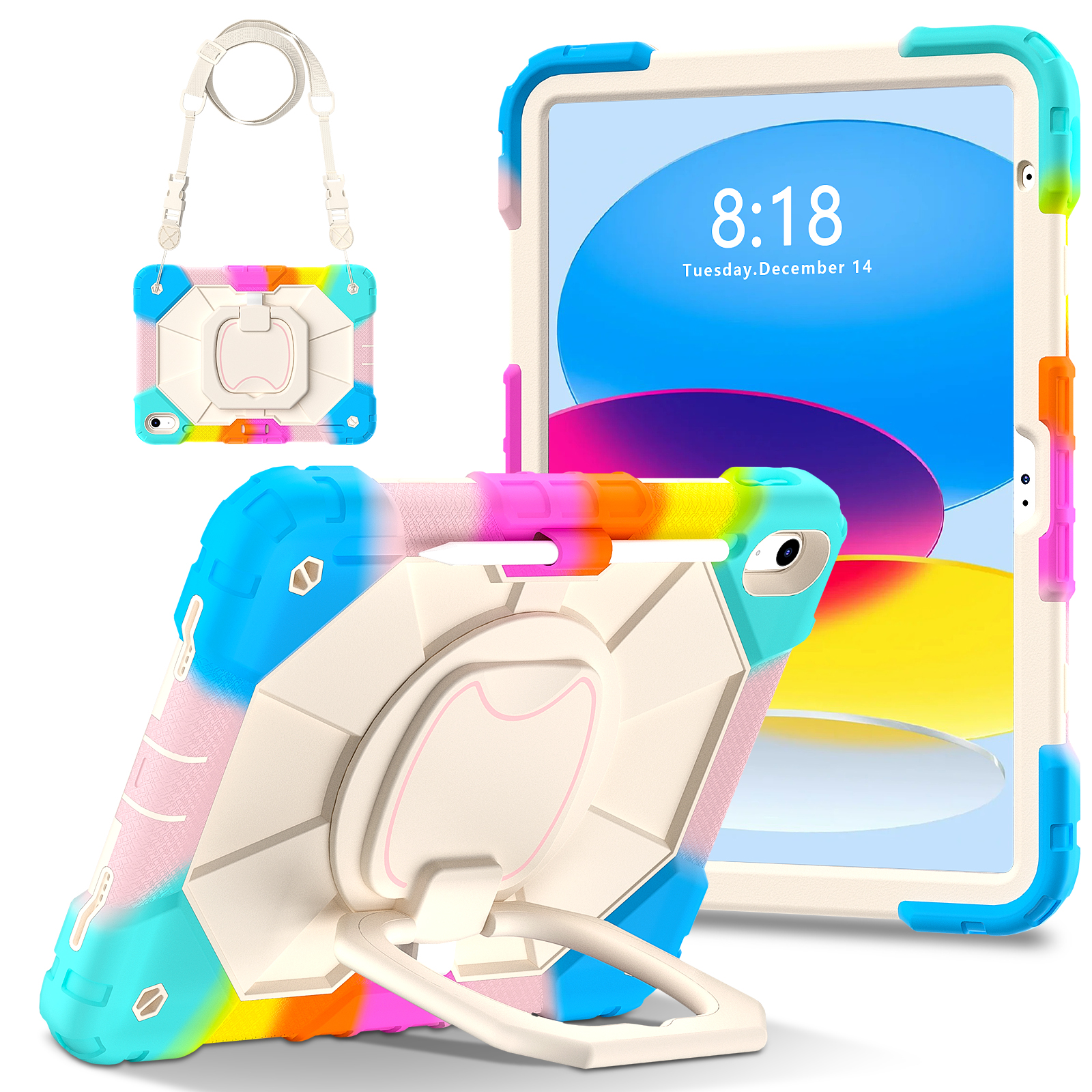 Étui de protection pour tablette adapté pour iPad A16 11Th (2025)/Ipad 10.9 10Th (2022) avec support de sacoche, 12 couleurs disponibles: onze / MULTI