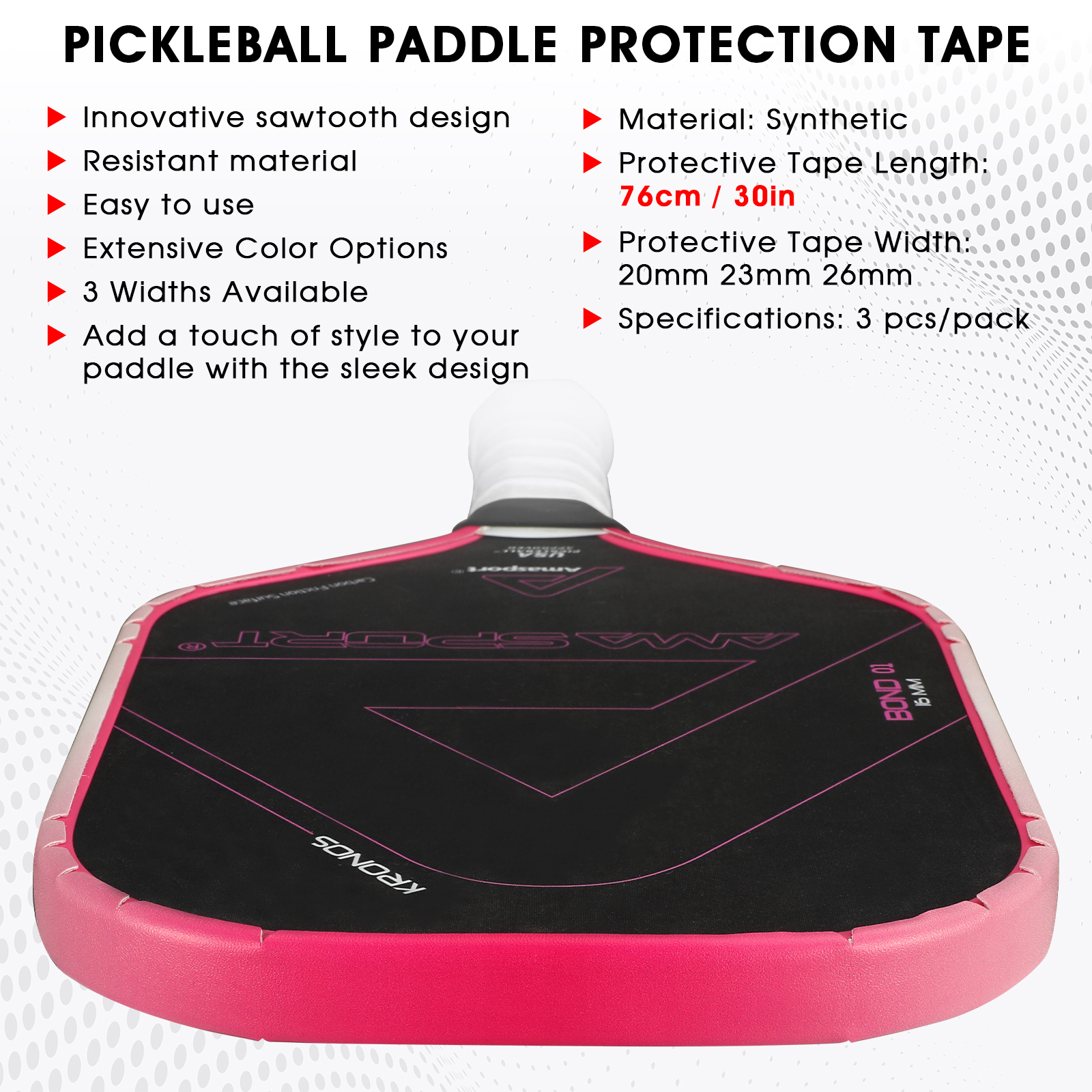 AMA SPORT Pickleball Paddle Protection Tape Gradient Color-Racket Edge Protection Tape -Fit Perfectly Curved Edge -No Wrinkling