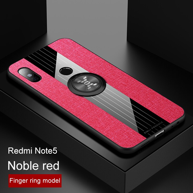 For Xiaomi Redmi Note 5 Pro Case Matte Cloth Glossy Cover For Xiomi Xiaomi Redmi 5 Plus Shockproof Phone Case with Ring Holder: Redmi Note 5 Pro / Red With Ring