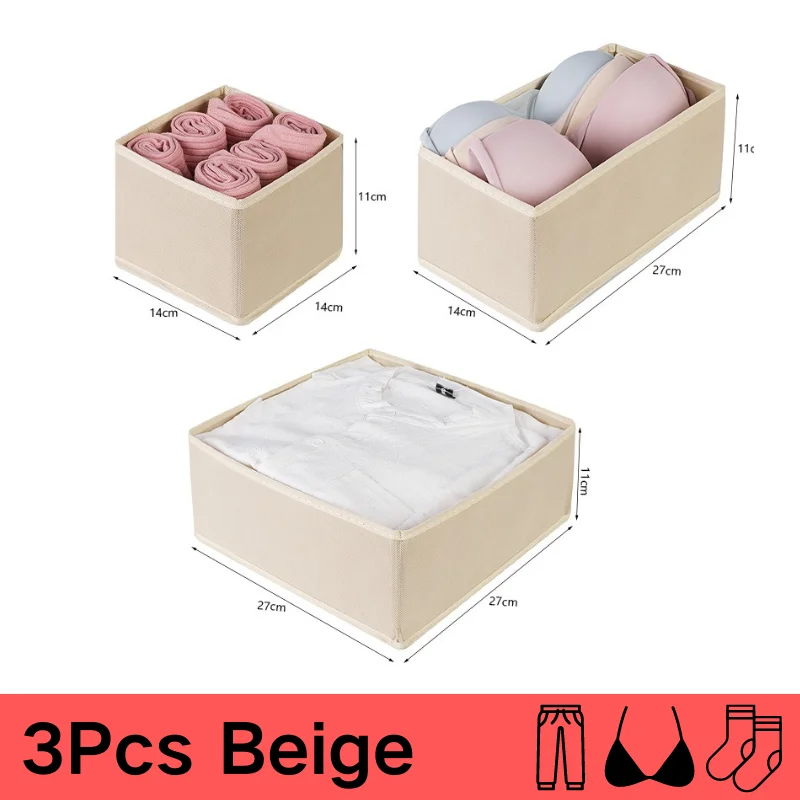 Drawer Underwear Storage Box Foldable Non-woven Storage Box Six-piece Set Underwear Bra Socks Drawer Storage Finishing Boxes: Ivory