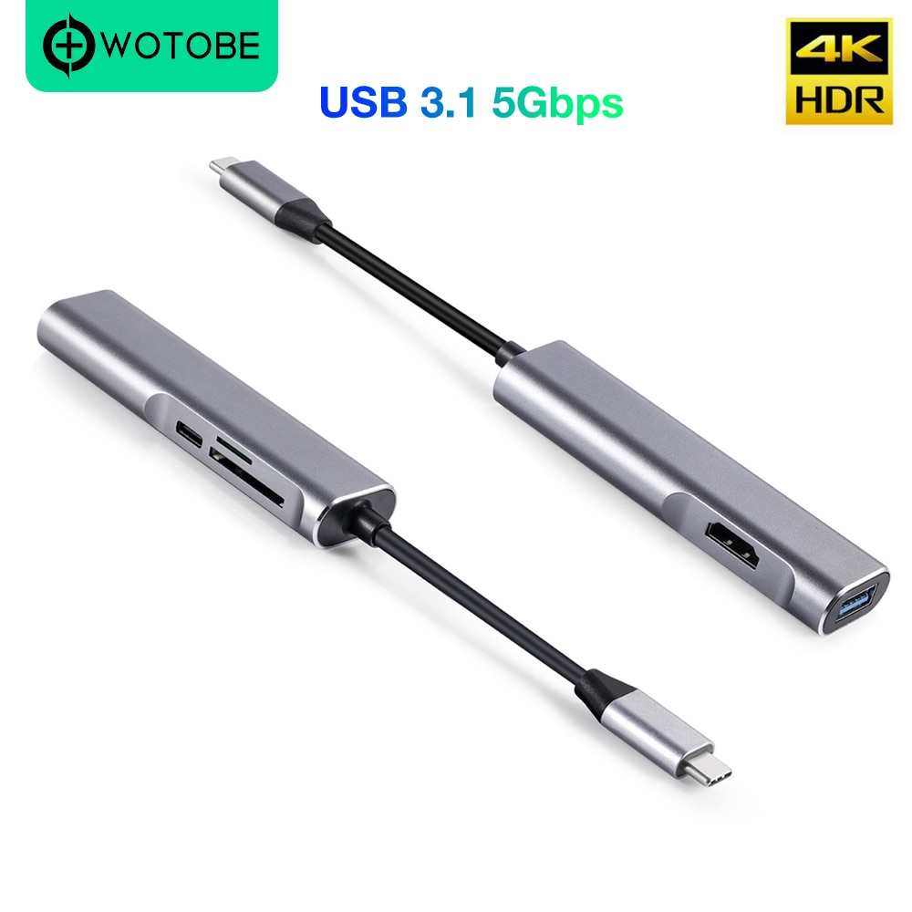 Usb C Type-C Hub Extension Dock Hdmi 4K Sd/Tf Card Usb 3.1 5Gbps 5-In-1 Kaartlezer Multifunctionele Converter