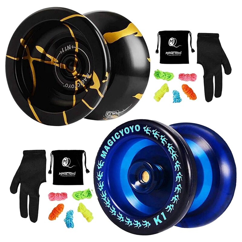 MAGICYOYO-Yoyo de aleación de aluminio N11, YoYo K1 de plástico azul oscuro, Yoyo principiante con guante, bolsa: Default Title