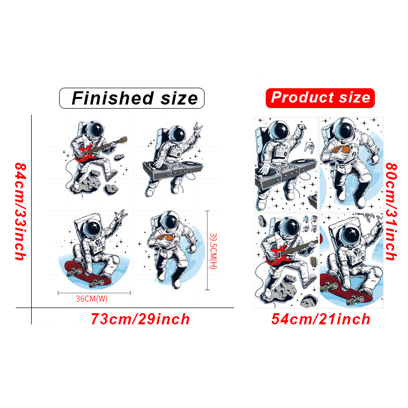Autocollant mural d'astronaute en vinyle de dessin animé, stickers muraux amovibles pour bricolage, pour enfants garçons, chambre à coucher, pépinière, papier peint pour la maison: TBAL371