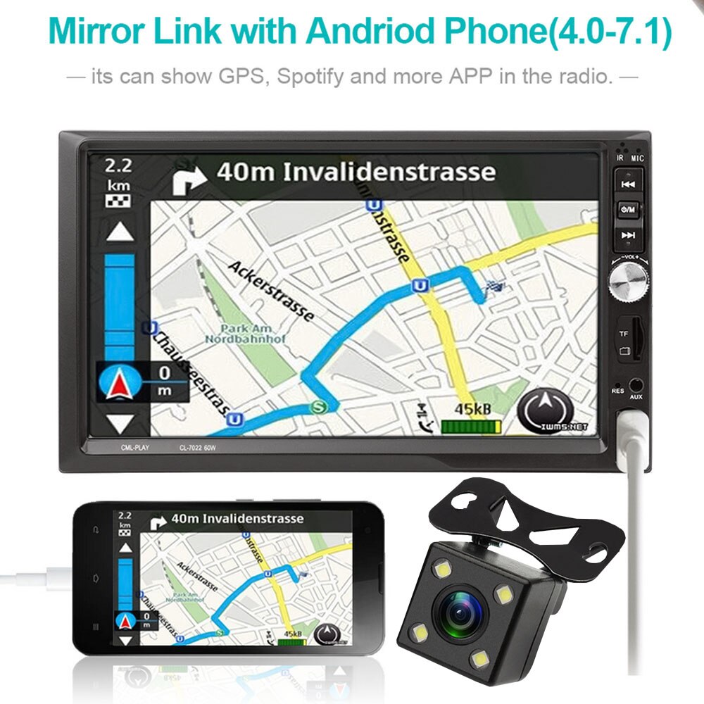 Polar Lander-Radio FM con pantalla táctil de 7 "para coche, reproductor multimedia de Audio MP5, vídeo, Bluetooth, 2DIN, 1024x600, 7022B