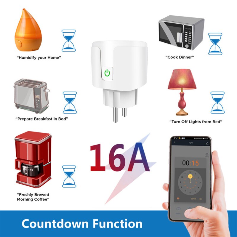 Smart Plug Socket With Power Energy Monitor EU Standard Plug Works With Alexa Google Assistant Power Energy Monitor Outlet Timer