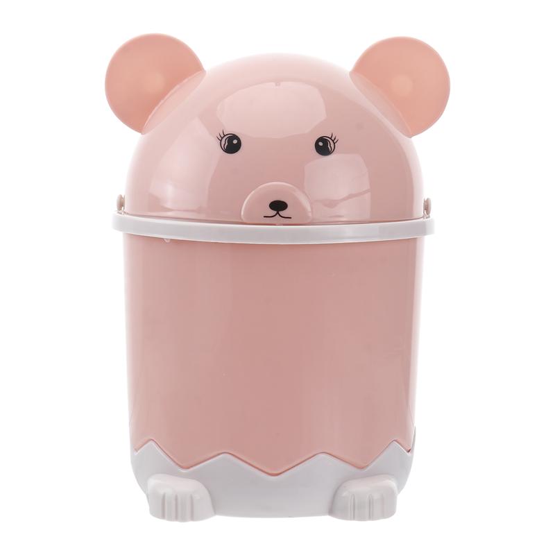 1pcs Cute Plastic Swing Lid Mini Trash Can Trash Bin Lovely Garbage Storage Bucket For Kitchen Storage Table Desk Car Decoration: pink panda