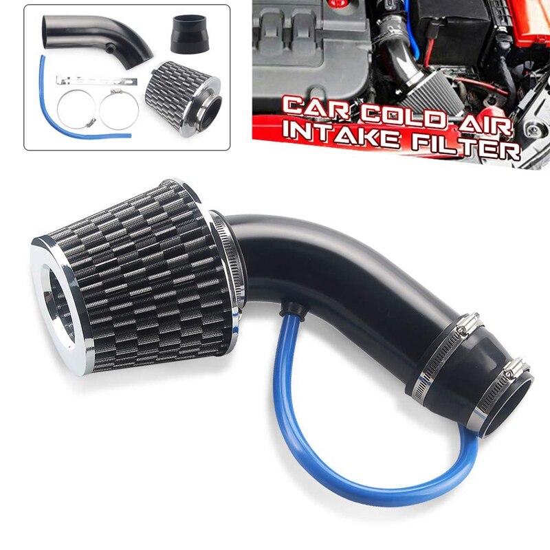 Kit de admisión de aire automotriz de aluminio Universal de 3 pulgadas, Kit de manguera de flujo de inducción de filtro de PipeAir de admisión de aire frío (negro)