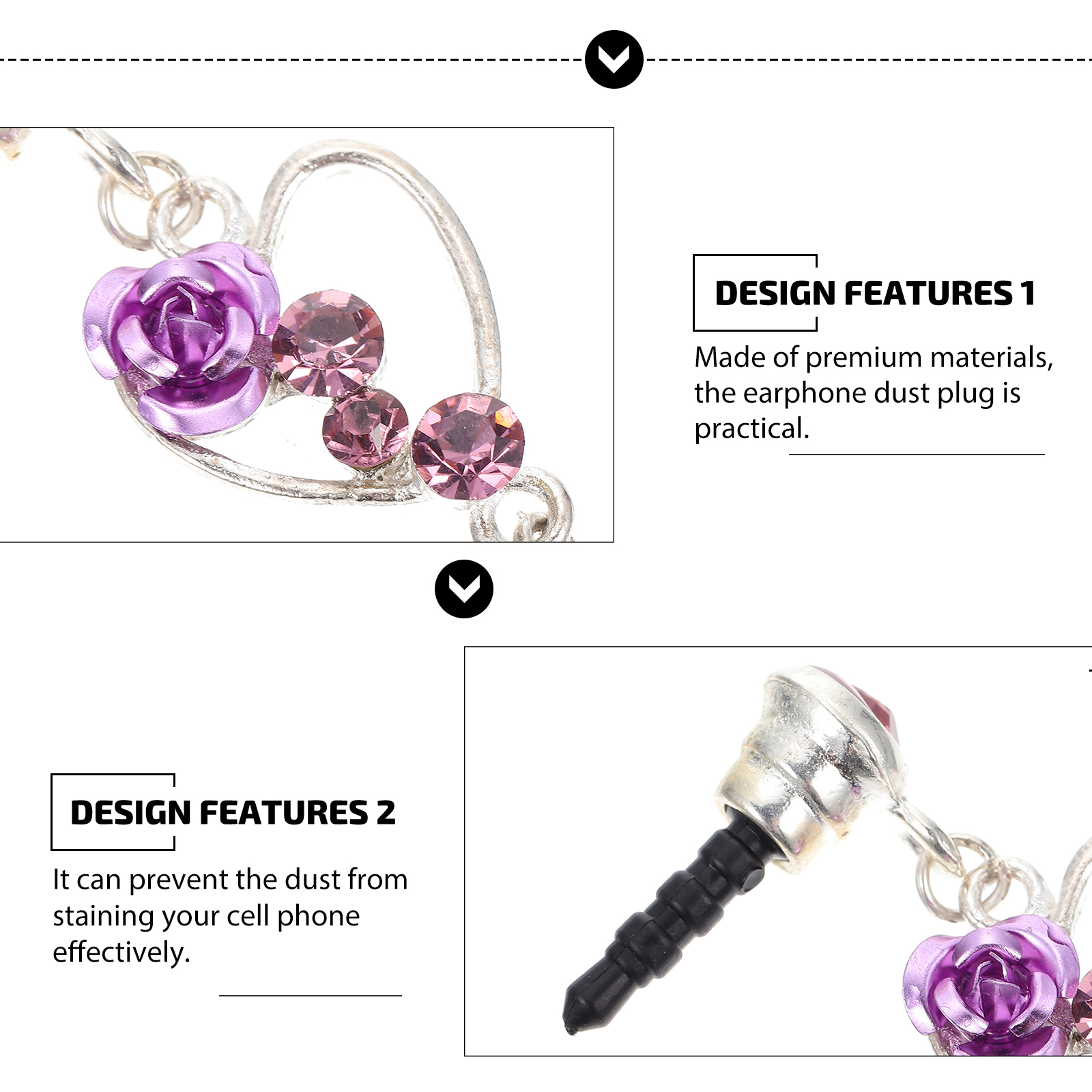 2pcs Phone Pendant Heart Pendant Plug Earphone Jack Plug Earphone Pendant