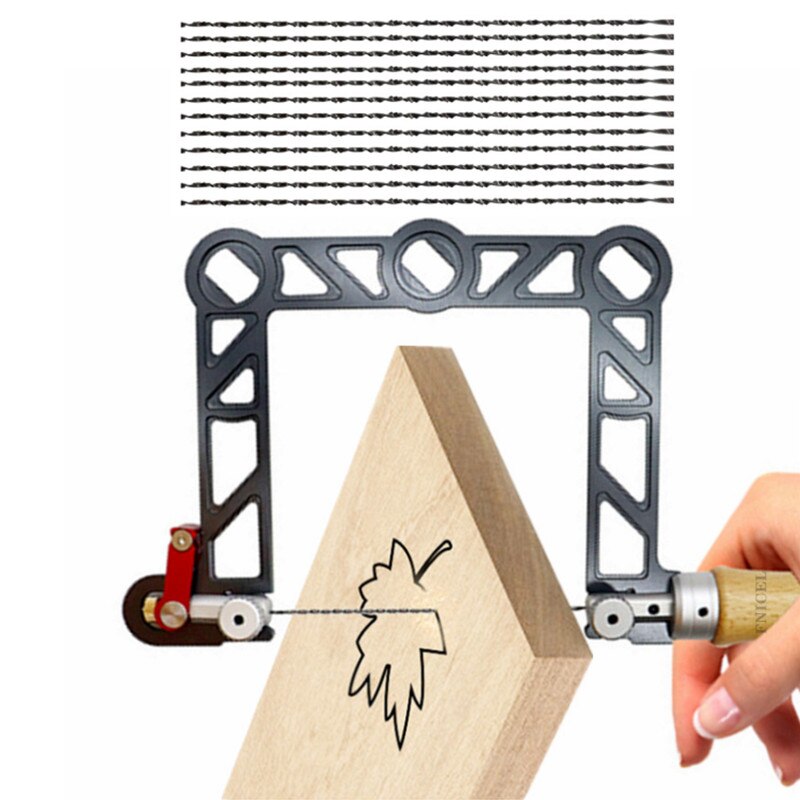 Coping Saw 3-8inch Fret Saw Aluminum Frame w/ 12 Replacement Diamond Wire Blades Woodworking Cutting Tool for Wood Board Plastic