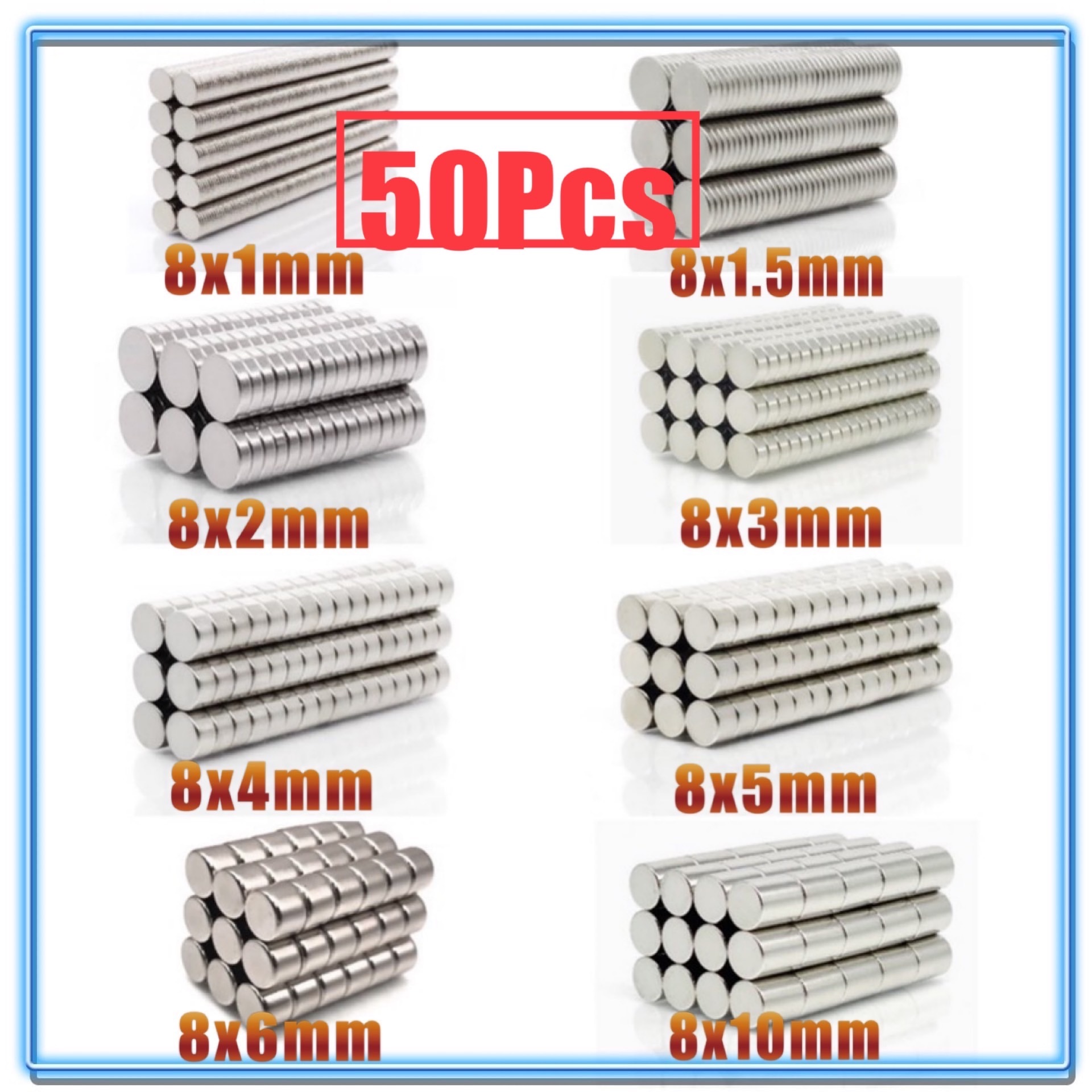 50Pcs Mini N35 Round Magnet 8x1 8x1.5 8x2 8x3 8x4 8x5 8x6 8x10 mm Neodymium Magnet Permanent NdFeB Super Strong Powerful Magnets