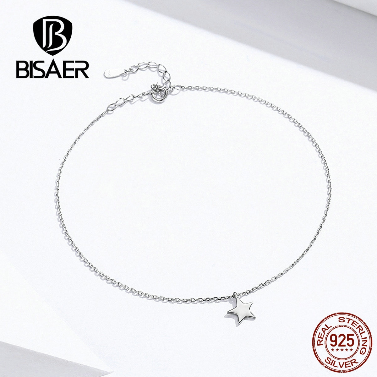 Anklets BISAER 925 Sterling Silver Star Shape Simple Chain Women Anklets Sterling Silver Jewelry ECT009