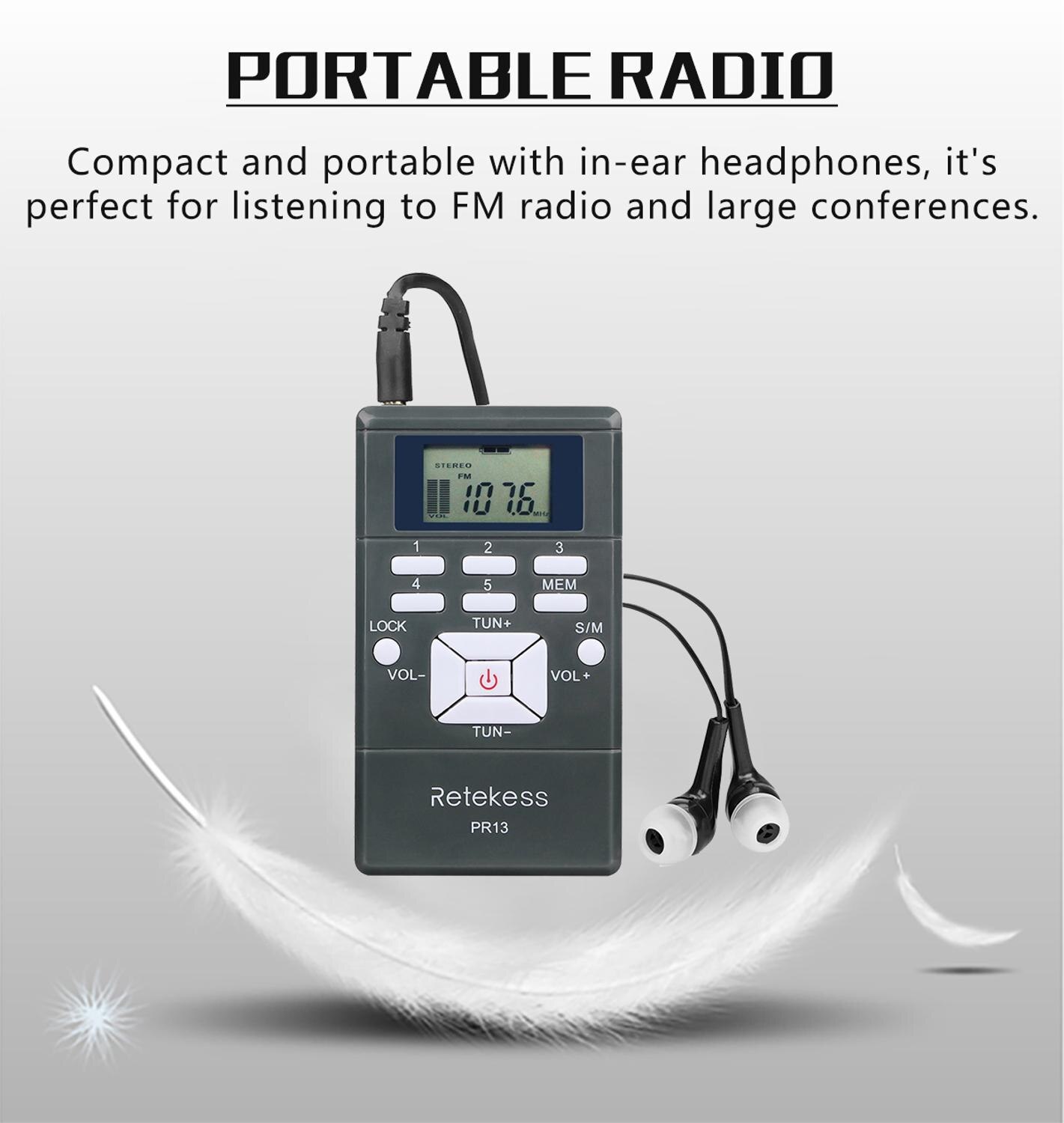 Retekess pr13 radiomodtager fm stereo bærbar radio dsp mini digital urmodtager til til kirkemøde museum tour guiding