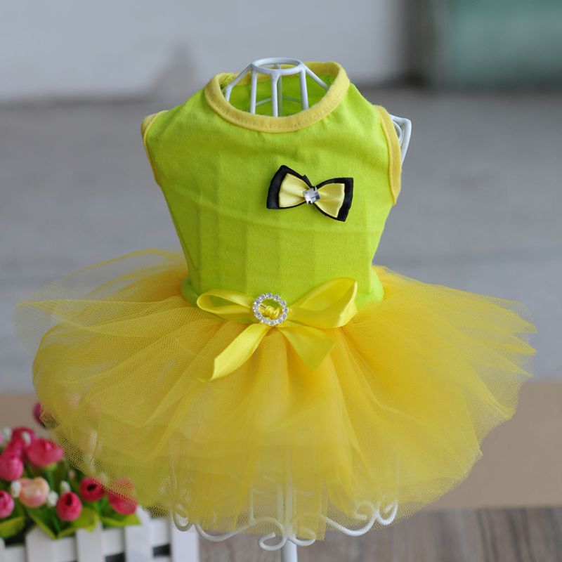 Vestido de boda para perros pequeños, tutú, malla de algodón, 100%: Dorado / XS