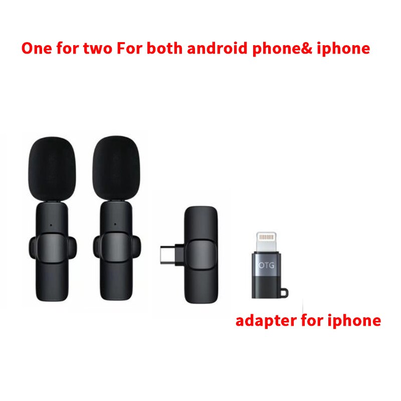 Wireless Lavalier Microphone Portable Audio Video Recording Mic For IPhone Android Live Game Mobile Phone: 3 in 1 for both