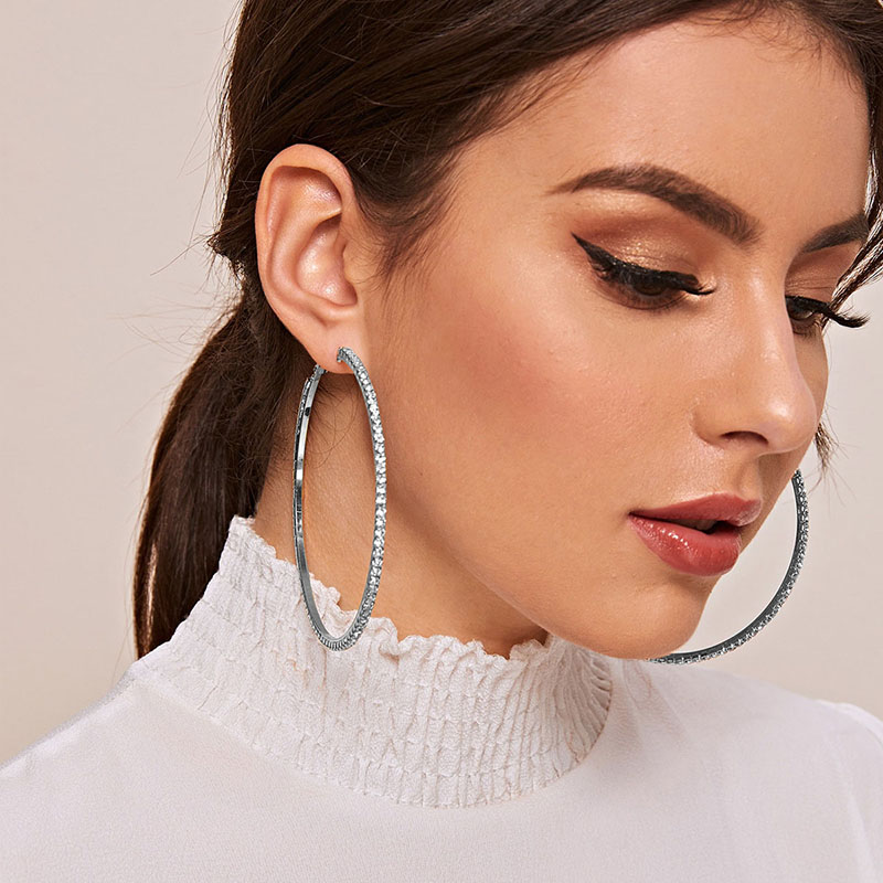 Brincos de argola grandes de 30-80mm para mulheres, meninas, círculo, cristal, strass, preto, dourado, prata, cor redonda, presente de festa