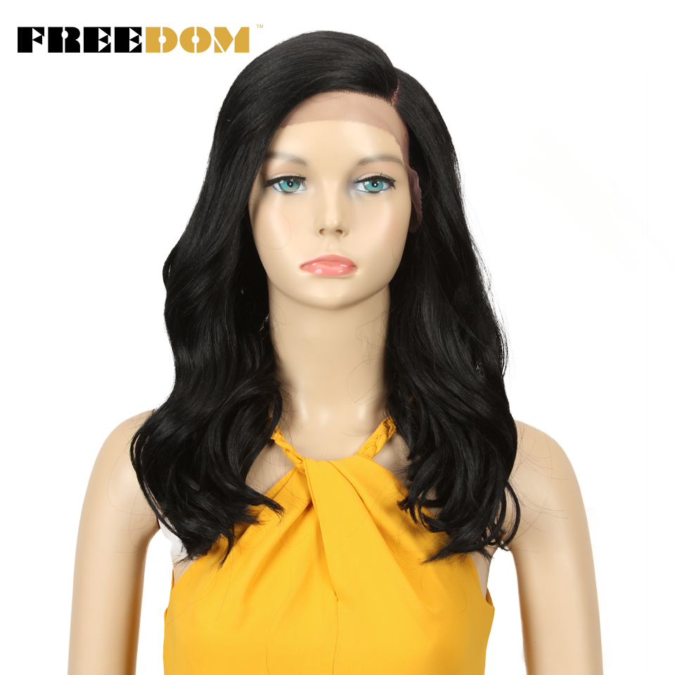 Vrijheid Synthetische Lace Pruik 20 Inche Body Wave Ombre Blond 613 Asymmetrie Pruiken Voor Zwarte Vrouwen Hittebestendige Mode Pruik: #1